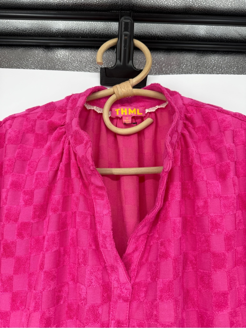 THML Hot Pink Textured Split-Neck Cap Sleeve Top - Picture 7 of 13